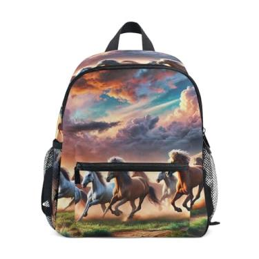 Imagem de GAIGEO Stunning Horses Painting Mini Backpack for Kids Preschool Girl Backpack with Front Pocket, Safety Whistle for Ages 3-8