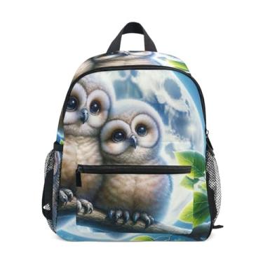 Imagem de GAIGEO Owls Love Birds Floral Backpack for School Kids, 10x4x12 In, Small Boys Backpack Includes Water Bottle Pockets, Whistle Clip for Safety