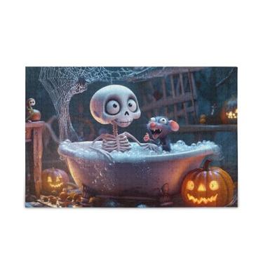 Imagem de Quebra-cabeça bonito de esqueleto laranja de 1000 peças, quebra-cabeça composto de papel e madeira para adolescentes com bolsa de armazenamento