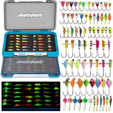 Imagem de QualyQualy Kit de gabaritos de pesca no gelo, 72 peças, iscas de pesca no gelo para poleiros Walleye, cabeças para equipamentos de pesca no gelo, gabaritos de pesca de peixe panfish, gabaritos de