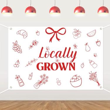 Imagem de Pano de fundo cultivado localmente – Faixa de festa temática de fazenda e laço vermelho, decoração de chá de bebê de fazendeiro, tema de fazenda, artigos para festas de aniversário