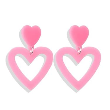 Imagem de Brincos de coração rosa rosa para mulheres brincos de coração de amor para namorada acessórios de dia dos namorados presentes, Acrílico, outro
