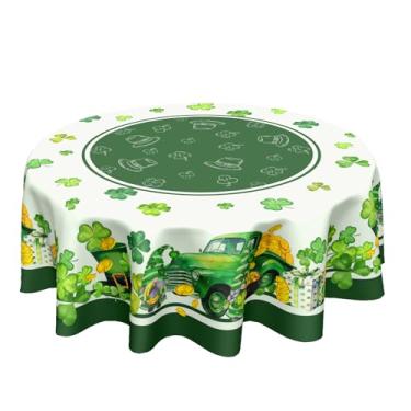 Imagem de Ancordivo Toalha de mesa redonda Dia de São Patrício 152 cm verde Dia de São Patrício trevos gnomo caminhão toalha de mesa primavera feriado capa de mesa para festa, cozinha, jantar, decoração de casa