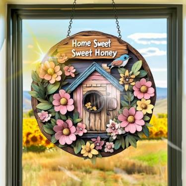 Imagem de Acrílico colorido, apanhadores de sol de primavera, decoração de janela pendurada com pássaros, arte de parede de arco-íris, para quarto, interior, exterior, jardim, dia dos namorados, enfeites de