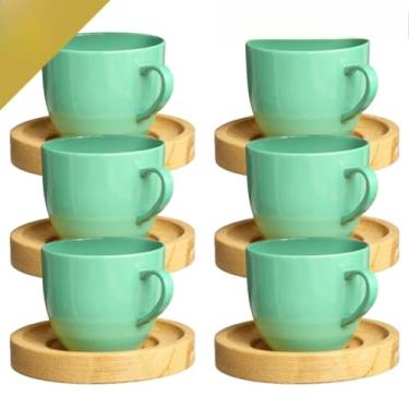 Imagem de Xicara De Café Com Pires Kit De Xicaras Chá Porcelana Amarela 170ml(Verde)