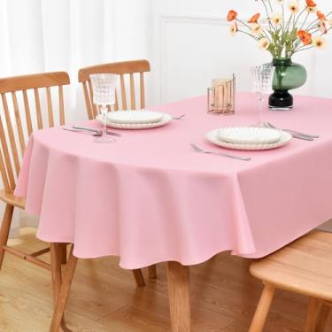 Imagem de NEWISHER Toalha de mesa oval rosa 152 x 304 cm, tecido de poliéster resistente, capa de mesa sólida lavável reutilizável para jantar, cozinha, festa, casamento, decoração de mesa interna e externa