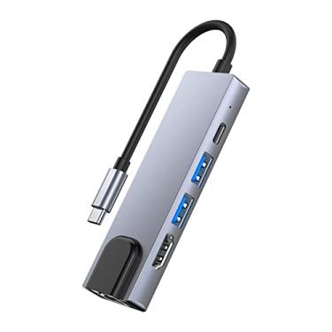 Imagem de Hub USB C 5-em-1 Estação de Docking Multifuncional Type com Portas 4K 30Hz USB3 0 RJ45 87W Power Delivery para Notebooks Tablets e Smartphones Porta