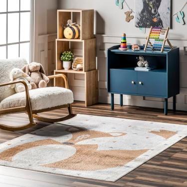 Imagem de nuLOOM Tapete infantil Talia Bashful Fox lavável na máquina, 3x5, bege