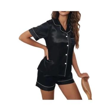 Imagem de Conjunto de Pijamas de Cetim Feminino - 2 Peças com Shorts e Botões, L
