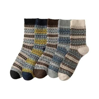 Imagem de Meias Térmicas Grossas De Lã Para Mulheres, 5 Pares, Estilo Nórdico Re