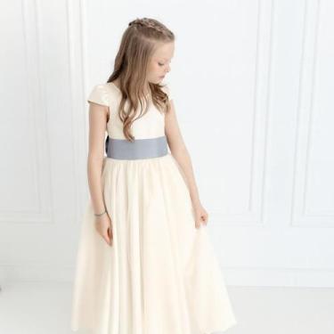 Imagem de Vestido longo Off White com Faixa e Laço PRATA Infantil Festa elegânci