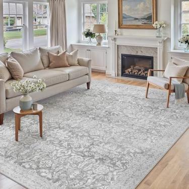 Imagem de PureCozy Tapete cinza 15 x 23 cm, lavável, vintage, sala de estar, quarto, tapete antiderrapante, macio, macio, fino, retro, destaque, escritório, sala de jantar