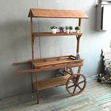 Imagem de AkosOL Carrinho de venda automática, suporte para janela de jardim, expositor de flores, feito de ornamentos de flores antigas, adequado para varanda de janela (branco) (cor de madeira)