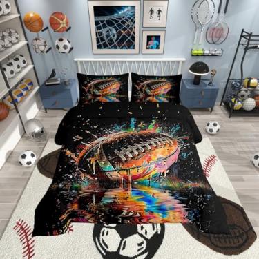 Imagem de Erosebridal Jogo de cama solteiro de rúgbi de grafite, para meninos, crianças, adolescentes e adultos, para amantes de esportes, hippie, para todas as estações