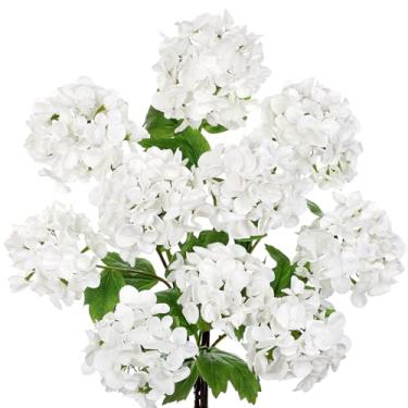 Imagem de Flores artificiais de hortênsia de toque real, 48 cm de altura, hortênsias artificiais de cabeça dupla, hortênsias creme, hortênsias de seda realista para decoração de casa, casamentos, arranjos - 5