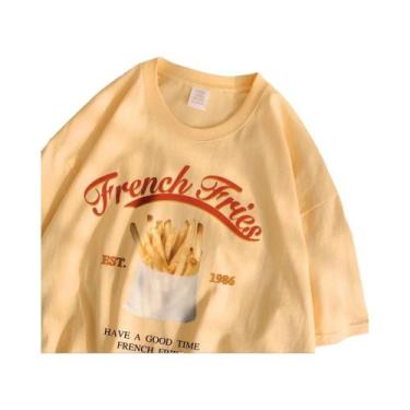 Imagem de Camiseta Feminina De Algodão Com Estampa De Batata Frita, Estilo Solto