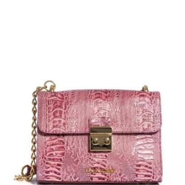 Imagem de Bolsa Transversal Feminina Couro Legitimo Rosa Croco com Alça Corrente-Feminino