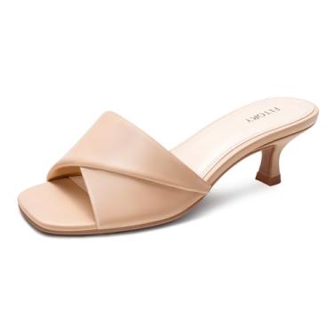 Imagem de FITORY Sandálias femininas de salto gatinho com faixa cruzada, bico aberto quadrado, elegante sandálias de salto baixo tamanho 6-11, Nude., 38