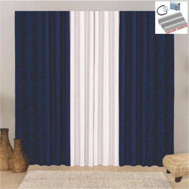 Imagem de Cortina Trilho Comum Composê Jacquard 3,00MX2,60M Sala Azul