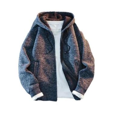 Imagem de Cardigã Masculino De Tricô Com Capuz E Zíper Completo, Jaqueta Casual 