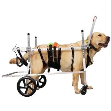 Imagem de Cadeira de rodas para cães idosos de 15 a 59,9 kg para cães extra grandes, 4 rodas com mastro de puxar, treinamento de carrinho assistido leve para pernas (2GG)