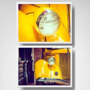 Imagem de Kit Quadros Carro E Farol Amarelo 33X24Cm 2 Peças