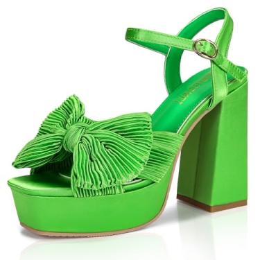 Imagem de KHPAERMEI Salto plataforma com nó de laço para mulheres, moderno, bico aberto, salto grosso, tira no tornozelo, vestido de festa de casamento, salto alto, Verde, 41
