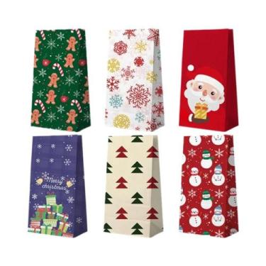 Imagem de 12 Sacolas De Presente De Natal Papai Noel, Sacolas De Papel Planas Pa