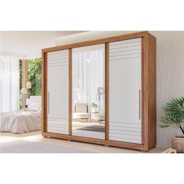 Imagem de Guarda Roupa Casal 3 Portas De Correr (1 C- Espelho) E 6 Gavetas C- Pés Vitória Cinamomo-off White - Panan