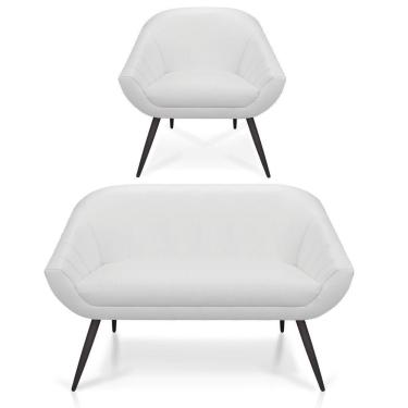 Imagem de Kit 01 Namoradeira 02 Lugares E 01 Poltrona Giovana Corino Pés Palito De Ferro Branco