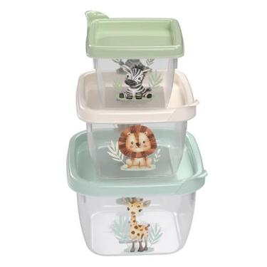 Imagem de Conjunto de Potes de Plástico Infantil Bebê Conect 3 Unidades Quadrado