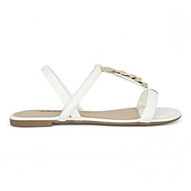 Imagem de Sandalia Rasteira Dakota Feminina Conforto Correntes Macia, Creme, 38