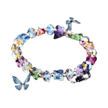 Imagem de Pulseira Feminina De Cristal Borboleta Com Miçangas Elásticas E Cordão