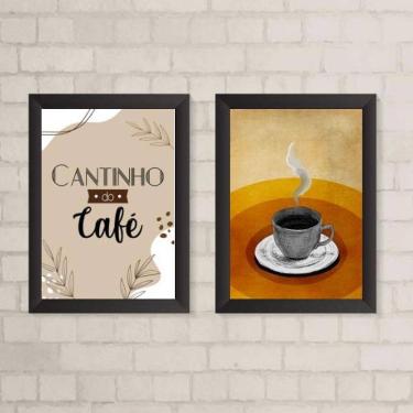 Imagem de Kit 2 Quadros Decorativos Café Boho 33x24cm - Madeira Preta