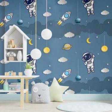 Imagem de Papel de Parede Adesivo Autocolante Decorativo Astronauta Azul 5 METRO