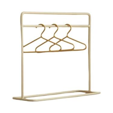 Imagem de Suporte De Roupas Miniatura Em Metal Escala 1:12 Com 3 Cabides Dourado