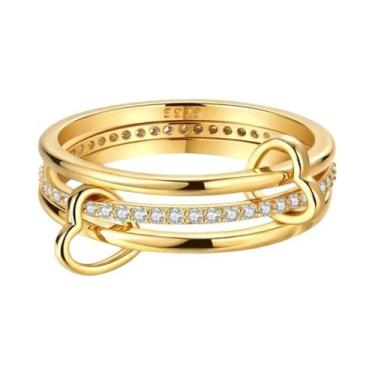 Imagem de Anel Feminino De Prata 925 Dourado Com Zircônia Estrela E Lua, Joia De