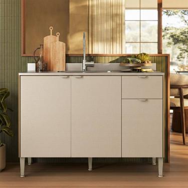 Imagem de Balcão de Cozinha para Pia 120 Cm Soul 3 Portas 1 Gaveta Freijó/Soft - Kits Paraná