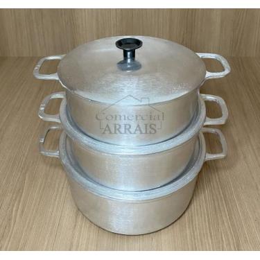 Imagem de Jogo De Panelas Alumínio Batido Fundido 3 Peças N18 Ao 22 Tampa Grossa