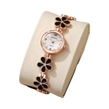 Imagem de Relógio Feminino De Luxo Com Pulseira De Flor Em Strass E Aço Inoxidáv