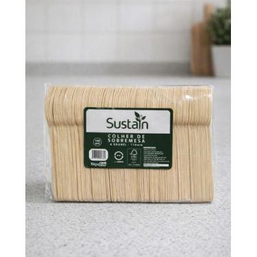 Imagem de Colher Sobremesa Madeira 11cm Talge Eco Sustain  Descartável Biodegrad