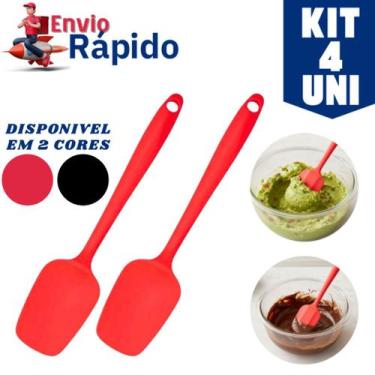 Imagem de Kit 4 Espátula Reta Silicone 27cm Cozinha Antiaderente Alta Temperatur