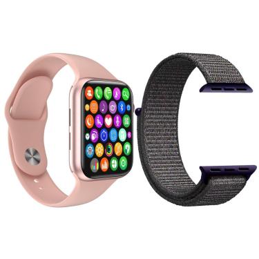 Imagem de Kit Smartwatch Iwo8 Lite Plus Rosa+Pulseira Azul Marinho