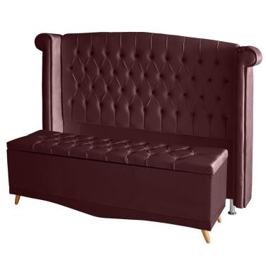 Imagem de Kit De Quarto Cabeceira De Cama Box E Calçadeira Baú Toquio Casal 140 Cm Suede Bordo Do Lar Móveis E Decoração