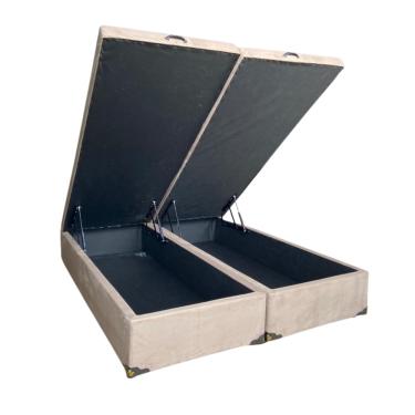 Imagem de Cama Box Baú Queen Bipartido Suede Bege Com Pistão A Gás - Imperium do Sono