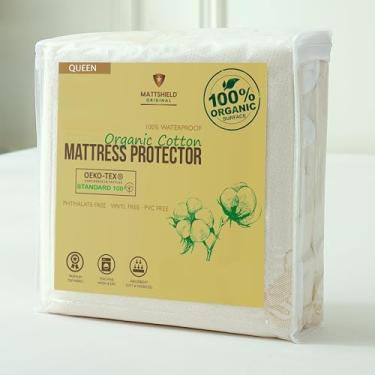 Imagem de Protetor de colchão orgânico impermeável deluxe Queen 100% algodão orgânico hipoalergênico respirável capa de colchão - de 200 g/m² - Protetor contra alergia ajustado, melhor experiência de sono