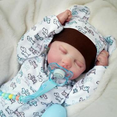 Imagem de Bebê Reborn Boneca Silicone Menina Menino Gêmeos Realista Pintado Corpo de Silicone 48cm Original (Menino)