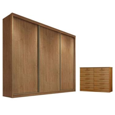 Imagem de Guarda Roupa Casal Medelim e Gaveteiro Milão com Chave Cumaru 23 - Novo Horizonte