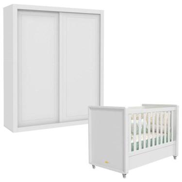 Imagem de Berço Americano e Guarda Roupa 2 Portas Tutto New Branco Acetinado - Matic