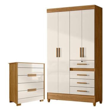Imagem de Guarda Roupa Solteiro Sobral e Cômoda Dhara Freijó Off White – Moval